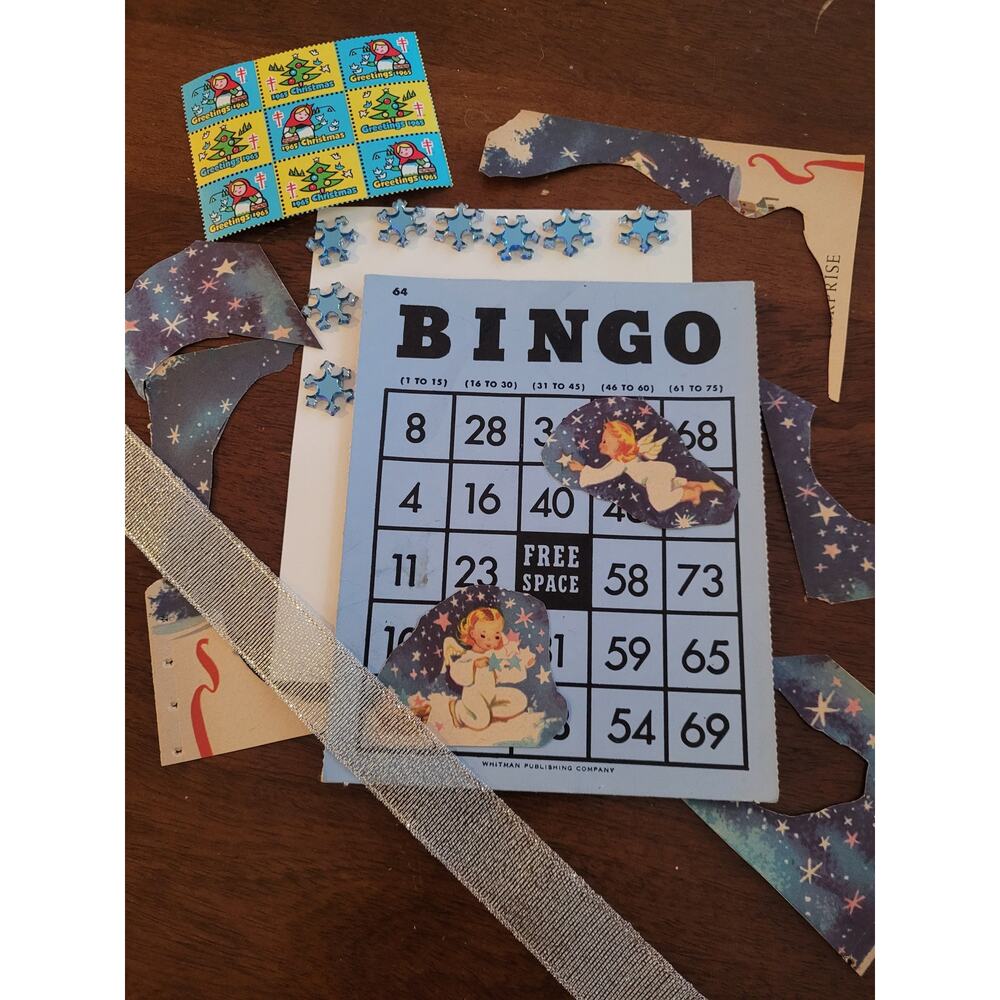 Upcycled Vintage Christmas Angels Bingo Card Craft Kit